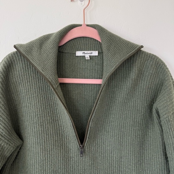 Madewell Olive Green Glenbrook Half-Zip Pullover Sweater Merino Wool Blend - Picture 7 of 9